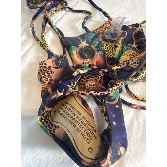 Sexy Skimpy Bikini Set Sz M -NWT Strappy Jungle Planet Leopard Psychedelic Print - Picture 6 of 9